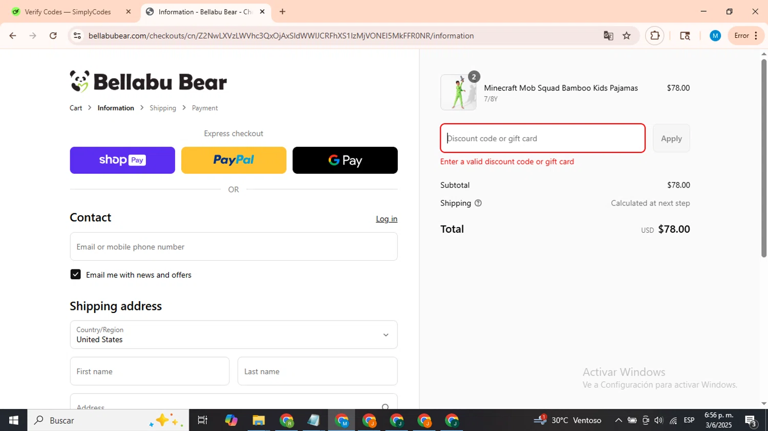 Bellabu Bear discount code screenshot showing code SAVE20 applied at Bellabu Bear checkout page. Uploaded by SimplyCodes community member NobleBoss6695 on Jun 3, 2025