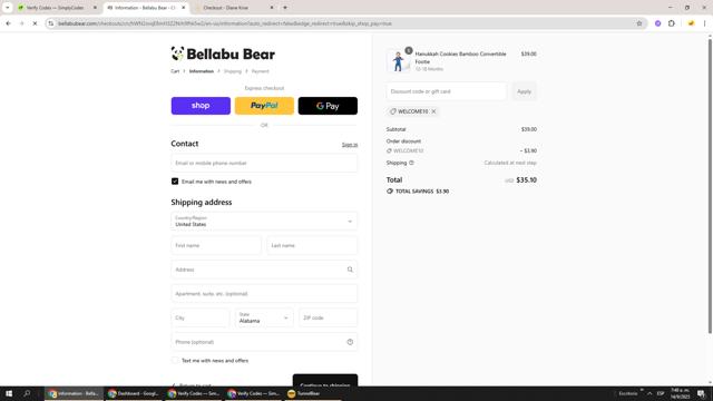 Bellabu Bear checkout page showing Bellabu Bear discount code box | Screenshot taken by SimplyCodes community member on Sep 14, 2025