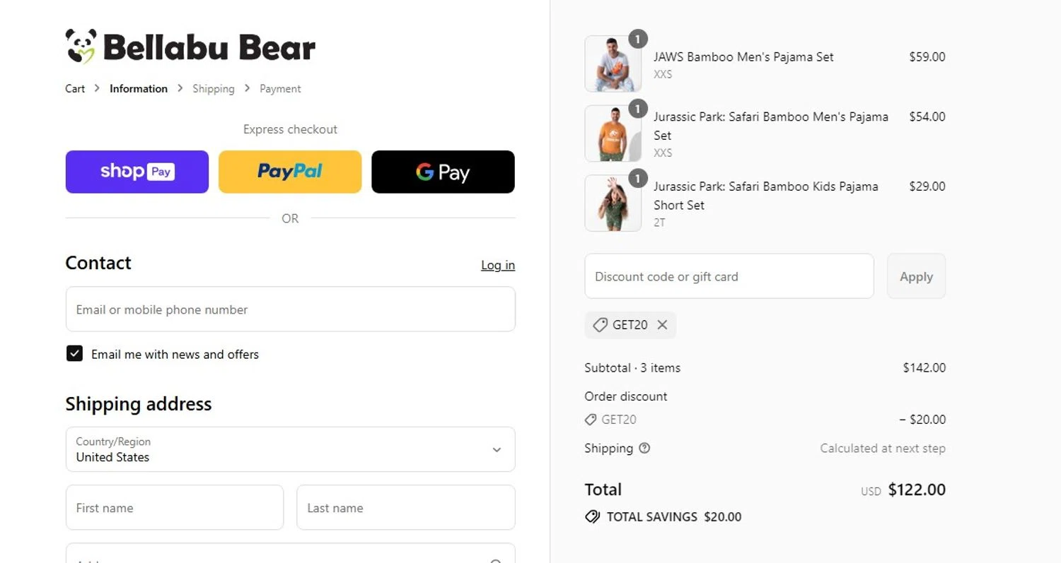 Bellabu Bear discount code screenshot showing code GET20 applied at Bellabu Bear checkout page. Uploaded by SimplyCodes community member angelfigueroa2008 on Aug 19, 2025