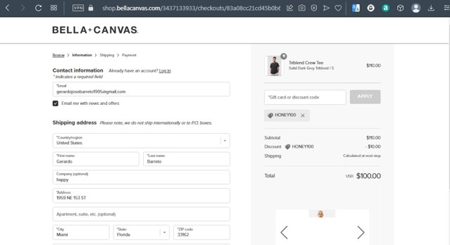 Bella Canvas checkout page showing Bella Canvas coupon code box | Screenshot taken by SimplyCodes community member on May 29, 2023