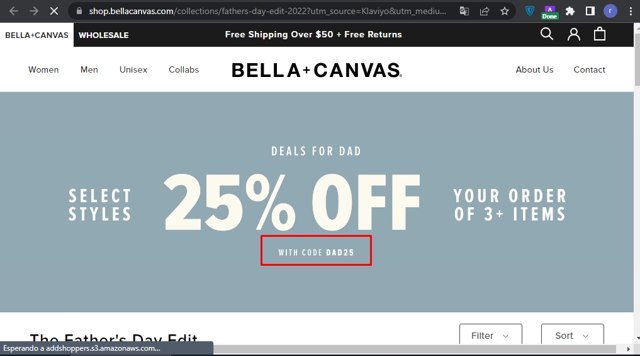 Bella Canvas checkout page showing Bella Canvas coupon code box | Screenshot taken by SimplyCodes community member on Jun 17, 2023