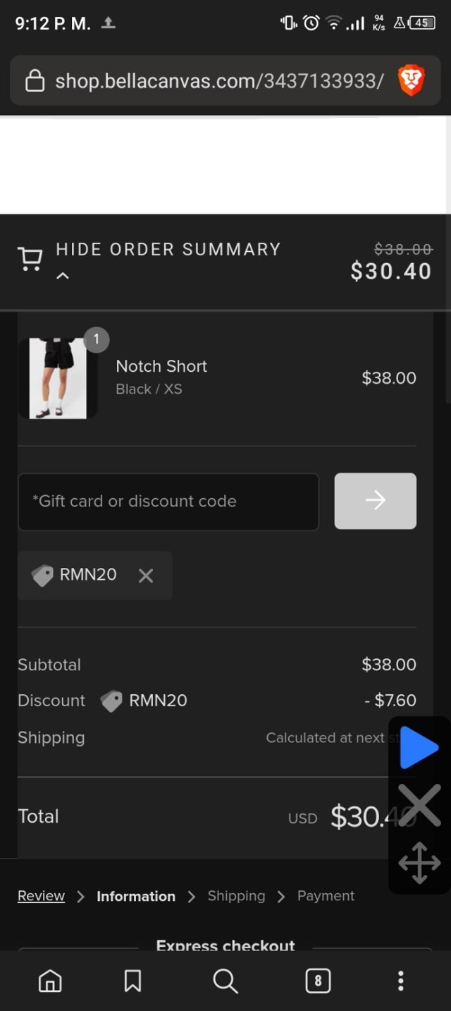 Bella Canvas checkout page showing Bella Canvas coupon code box | Screenshot taken by SimplyCodes community member on Jul 25, 2023