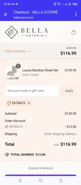 EXTRA10 coupon verification screenshot