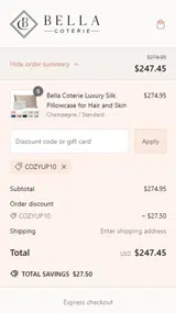COZYUP10 coupon verification screenshot