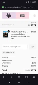 Bones15 coupon verification screenshot