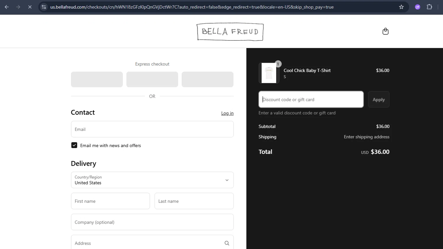 Bella Freud discount code screenshot showing code BFMISSYOU applied at Bella Freud checkout page. Uploaded by SimplyCodes community member TOUSEN on Jul 28, 2025