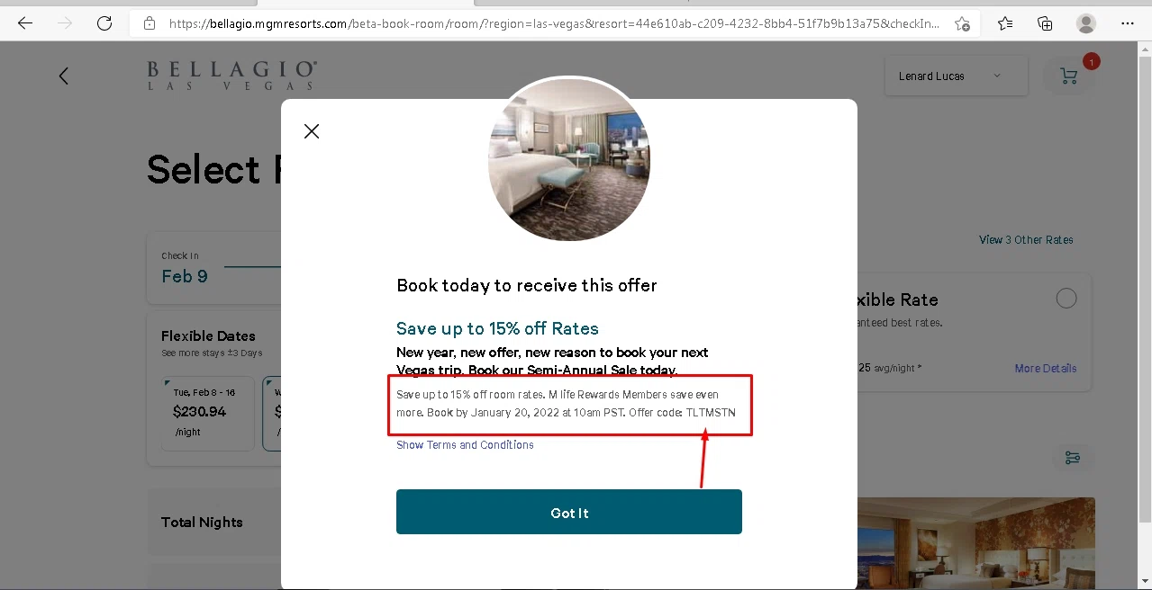 Bellagio checkout page showing Bellagio coupon code box | Screenshot taken by SimplyCodes community member on Jan 8, 2022