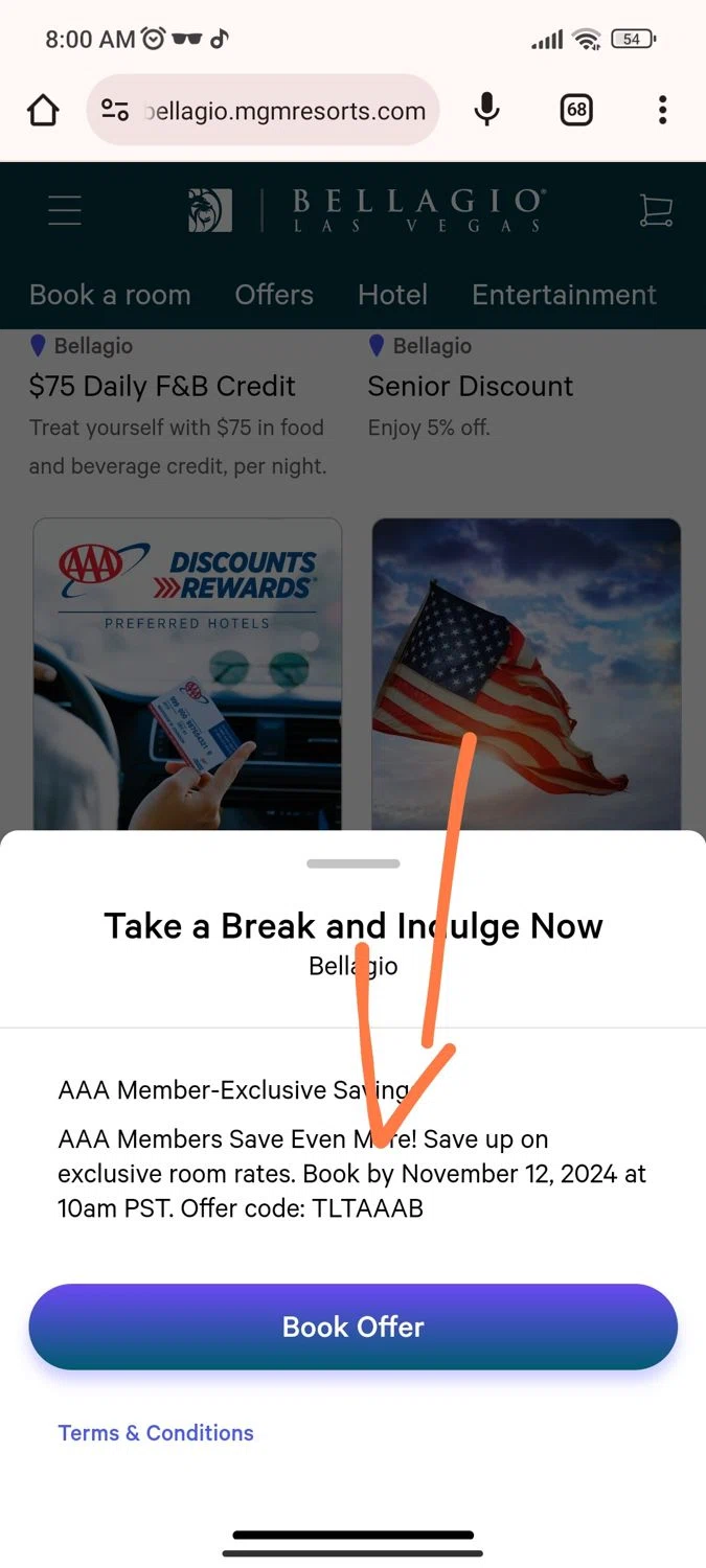 Bellagio coupon code screenshot showing code TLTAAAB applied at Bellagio checkout page. Uploaded by SimplyCodes community member JehovaesDios on Nov 7, 2024