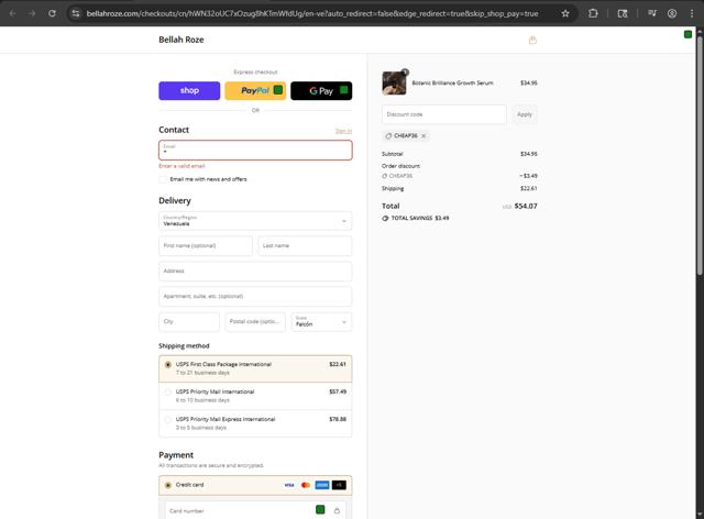 Bellah Roze checkout page showing Bellah Roze promo code box | Screenshot taken by SimplyCodes community member on Sep 16, 2025