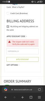SUPERBOWL26 coupon verification screenshot