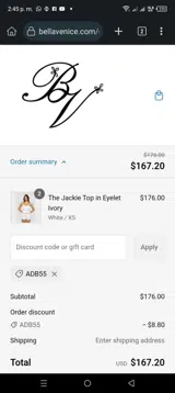 Bella Venice coupon verification screenshot