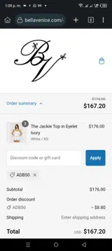 Bella Venice coupon verification screenshot