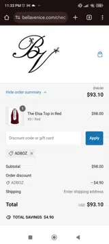Bella Venice coupon verification screenshot