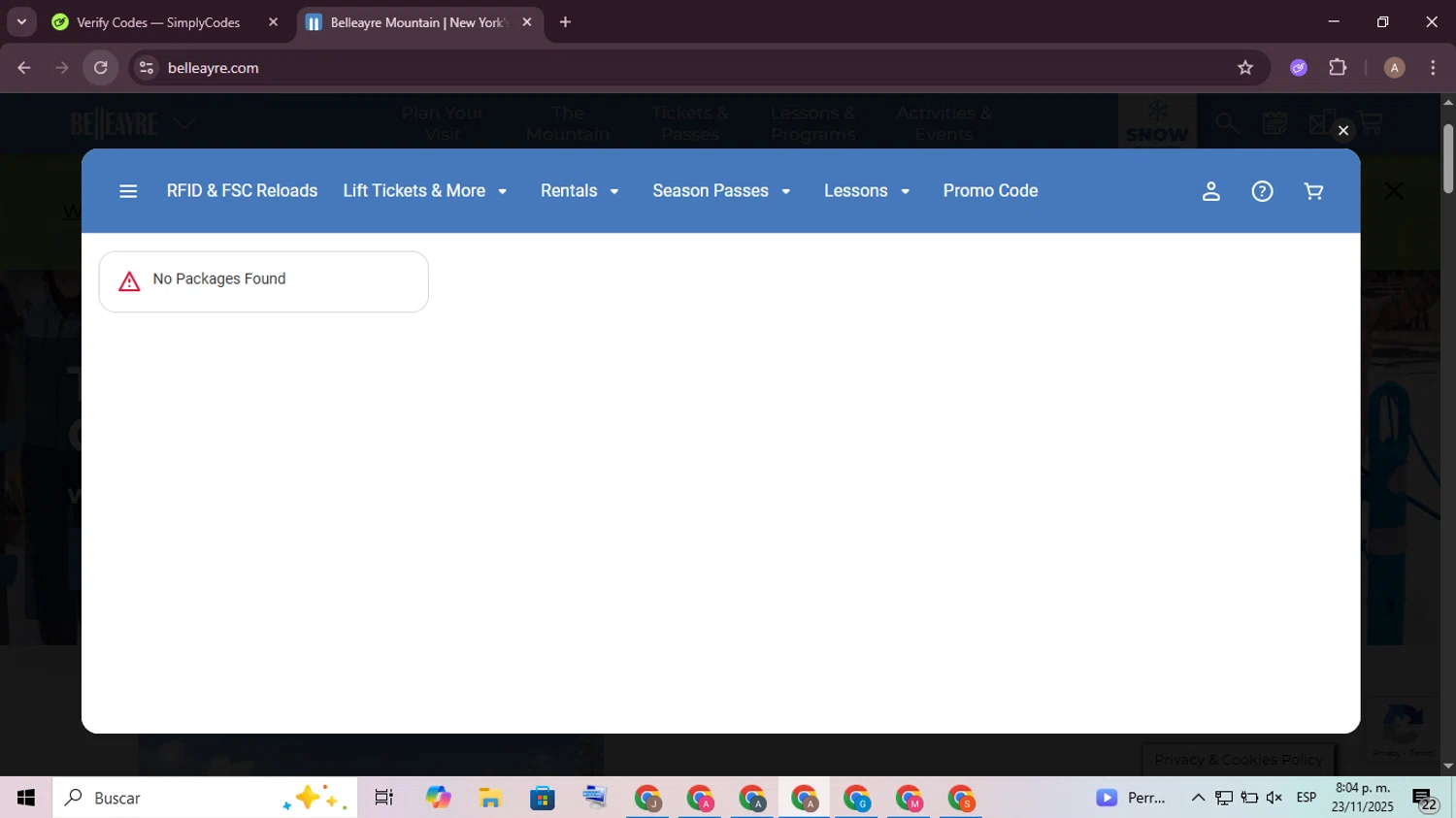 Belleayre Mountain promo code screenshot showing code CYBERSALES applied at Belleayre Mountain checkout page. Uploaded by SimplyCodes community member BargainGenius8397 on Nov 24, 2025