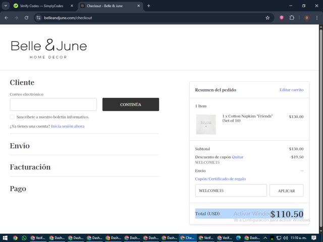 Belle & June checkout page showing Belle & June promo code box | Screenshot taken by SimplyCodes community member on Jul 3, 2025
