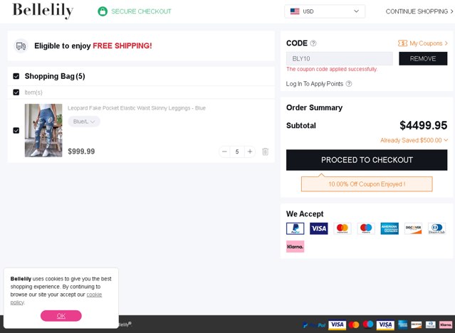 Bellelily checkout page showing Bellelily coupon code box | Screenshot taken by SimplyCodes community member on Aug 22, 2024