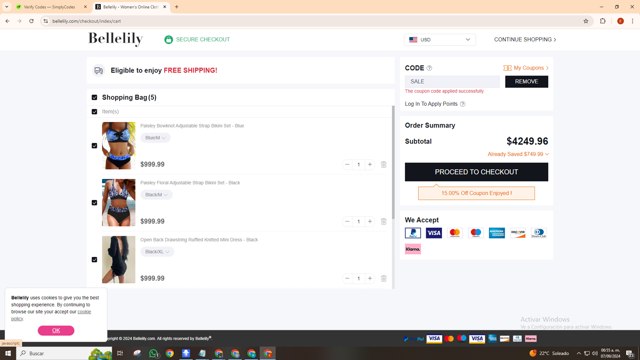 Bellelily checkout page showing Bellelily coupon code box | Screenshot taken by SimplyCodes community member on Sep 7, 2024