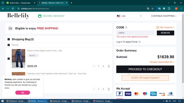 Bellelily checkout page showing Bellelily coupon code box | Screenshot taken by SimplyCodes community member on Sep 2, 2024