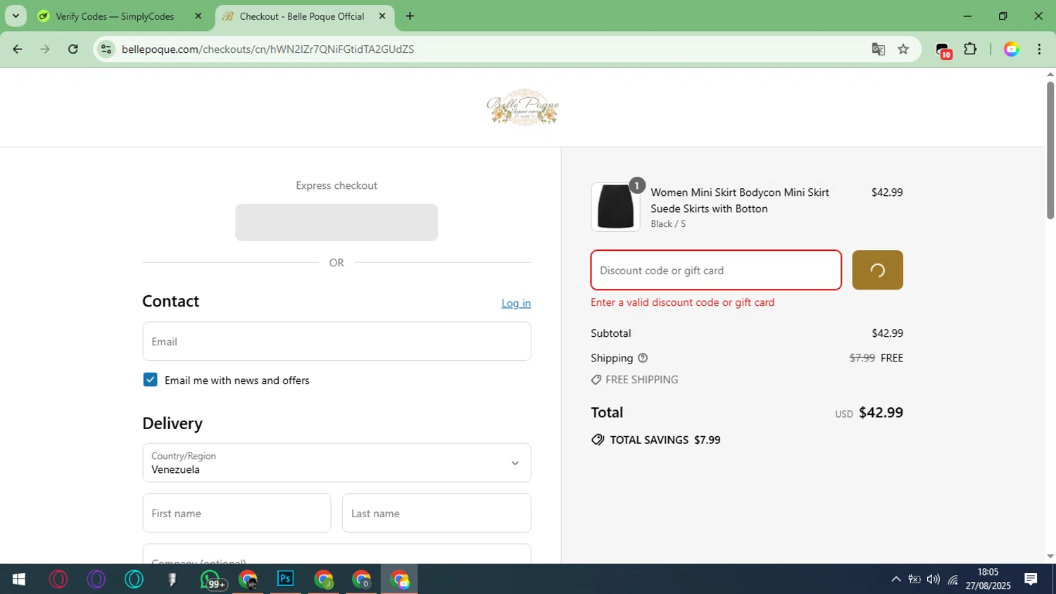 Belle Poque discount code screenshot showing code a15% applied at Belle Poque checkout page. Uploaded by SimplyCodes community member ArizaJesus on Aug 27, 2025