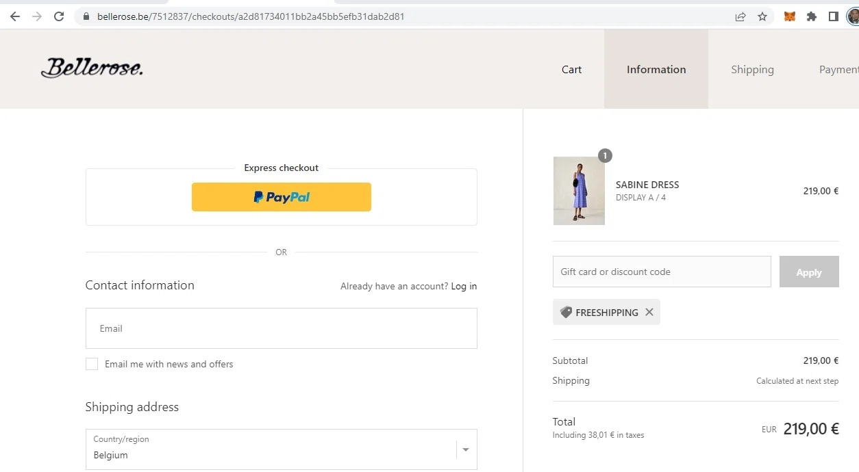 Bellerose checkout page showing Bellerose discount code box | Screenshot taken by SimplyCodes community member on May 1, 2022