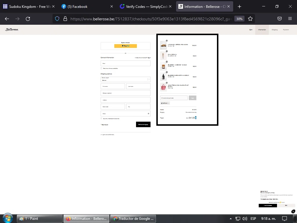 Bellerose checkout page showing Bellerose discount code box | Screenshot taken by SimplyCodes community member on Aug 13, 2022