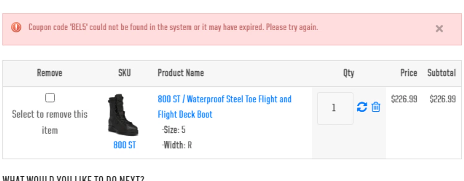 Belleville coupon code screenshot showing code BEL5 applied at Belleville checkout page. Uploaded by SimplyCodes community member alexandrareyes on Feb 6, 2025