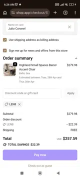LEN8 coupon verification screenshot