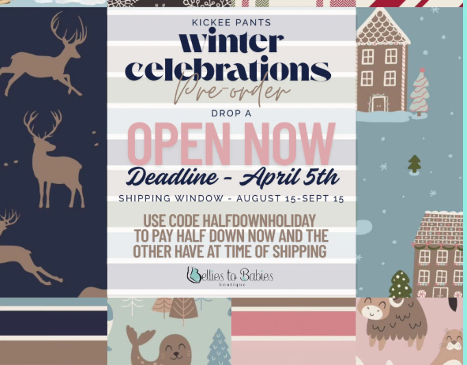 Bellies to Babies Boutique promo code screenshot showing code HALFDOWNHOLIDAY applied at Bellies to Babies Boutique checkout page. Uploaded by SimplyCodes community member annablack on Apr 8, 2025