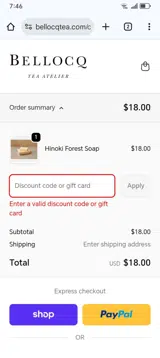 Bellocq Tea coupon verification screenshot