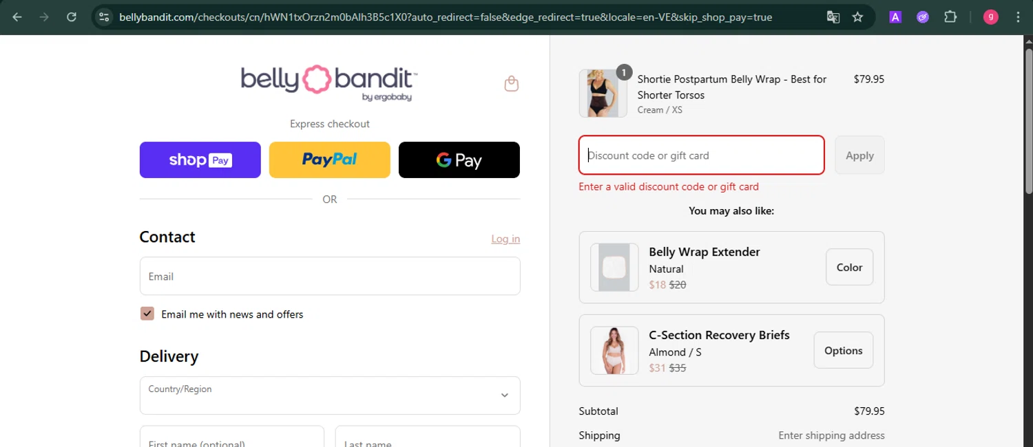 Belly Bandit discount code screenshot showing code BELLYBANDITDEAL15 applied at Belly Bandit checkout page. Uploaded by SimplyCodes community member MoneyFalcon481 on Aug 17, 2025