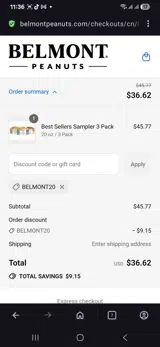 Belmont Peanuts coupon verification screenshot