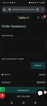 Belord coupon verification screenshot