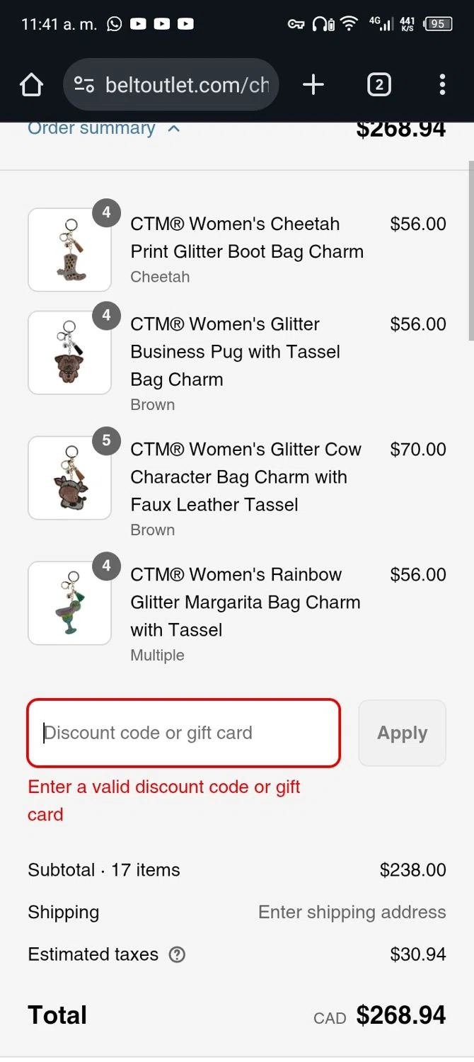 BeltOutlet.com coupon code screenshot showing code DAD20 applied at BeltOutlet.com checkout page. Uploaded by SimplyCodes community member Rafita on Jun 20, 2025