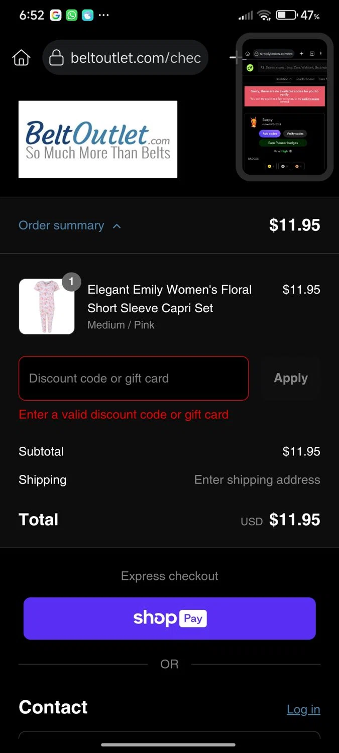 BeltOutlet.com coupon code screenshot showing code july4th applied at BeltOutlet.com checkout page. Uploaded by SimplyCodes community member Enmanuel17 on Jul 7, 2025
