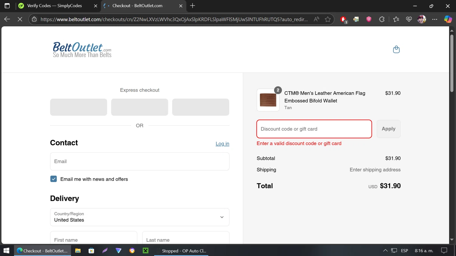 BeltOutlet.com coupon code screenshot showing code july4th applied at BeltOutlet.com checkout page. Uploaded by SimplyCodes community member jhonfreddyjose on Jul 7, 2025