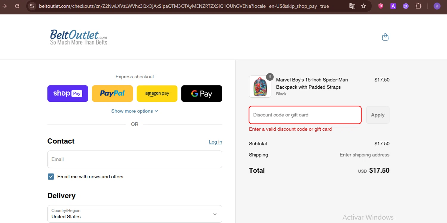 BeltOutlet.com coupon code screenshot showing code HAPPY28 applied at BeltOutlet.com checkout page. Uploaded by SimplyCodes community member FortunateDefender3676 on Jul 12, 2025