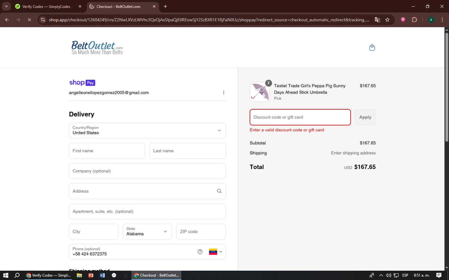 BeltOutlet.com coupon code screenshot showing code HAPPY28 applied at BeltOutlet.com checkout page. Uploaded by SimplyCodes community member zizu55 on Jul 12, 2025