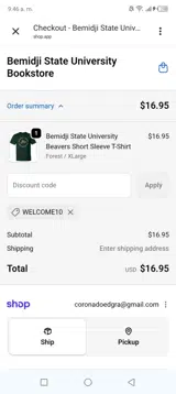 WELCOME10 coupon verification screenshot