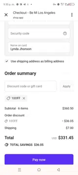 10off coupon verification screenshot