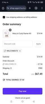 WELCOME670 coupon verification screenshot