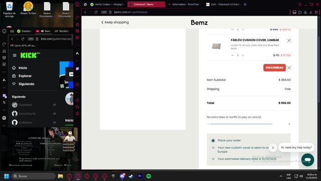 Bemz US checkout page showing Bemz US promo code box | Screenshot taken by SimplyCodes community member on Sep 11, 2025