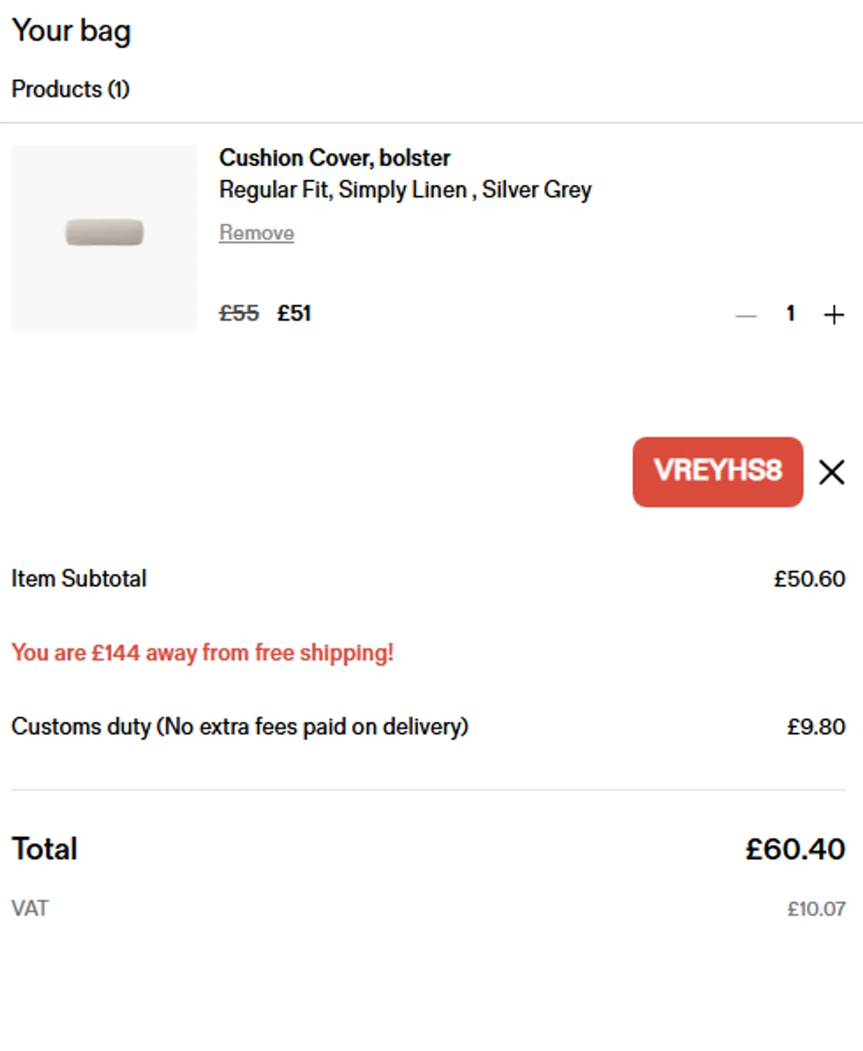 Bemz US promo code screenshot showing code VREYHS8 applied at Bemz US checkout page. Uploaded by SimplyCodes community member MARIO12 on Jan 10, 2026