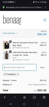 Thanks15 coupon verification screenshot