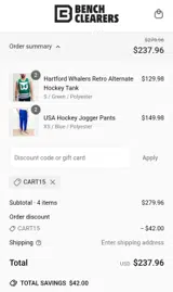 Bench Clearers coupon verification screenshot