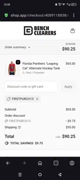 Bench Clearers coupon verification screenshot