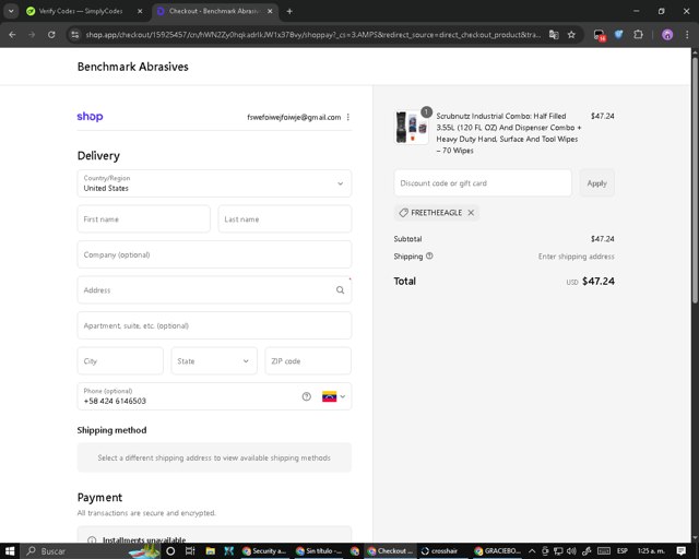 Benchmark Abrasives checkout page showing Benchmark Abrasives coupon code box | Screenshot taken by SimplyCodes community member on Sep 4, 2025