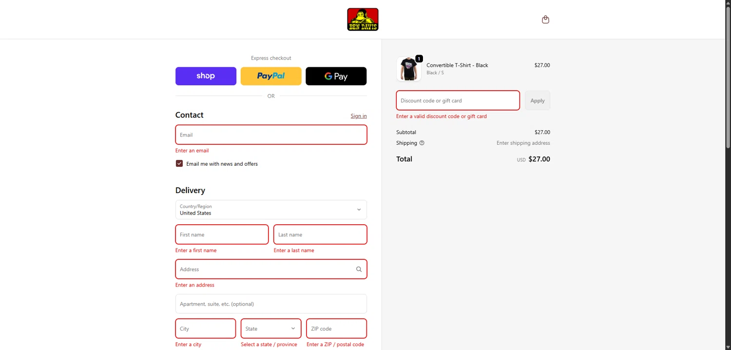 Ben Davis Clothing coupon code screenshot showing code 15OFF applied at Ben Davis Clothing checkout page. Uploaded by SimplyCodes community member QuestLynx5304 on Dec 16, 2025