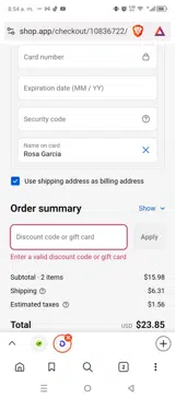 Bender Gloves coupon verification screenshot