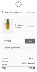 IRISVD20 coupon verification screenshot