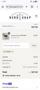 SAVE20 coupon verification screenshot